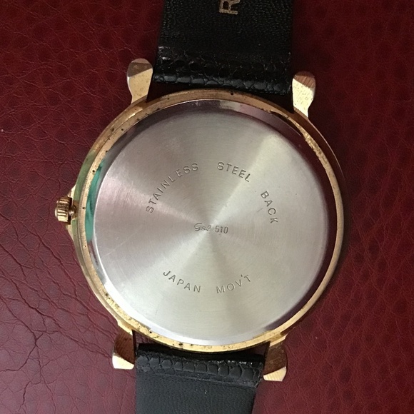 Vintage Regent Watch Cat Flowers Gold Tone Black Leather Wristband Analog Dial - Picture 14 of 16